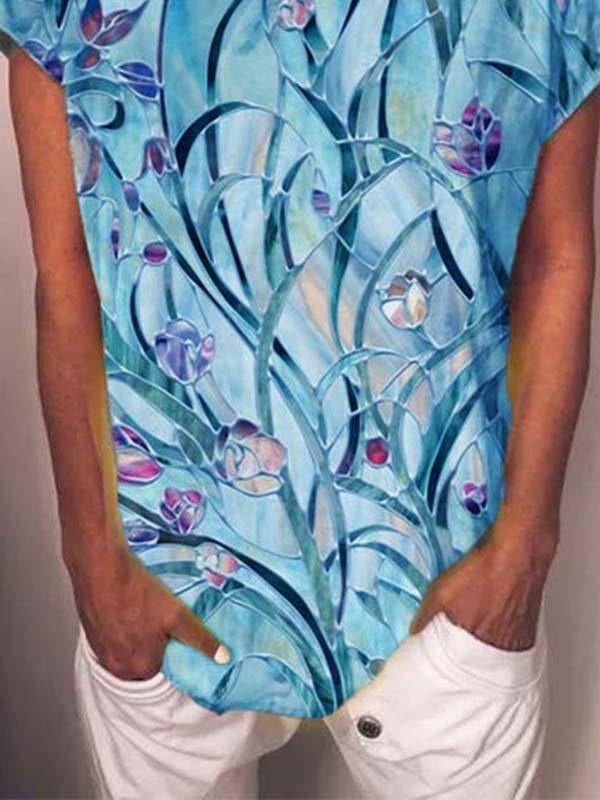 Short Sleeve Printed Casual Crew Neck Shirts & Tops