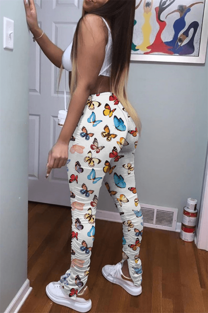 Antmvs Fashion Casual Skinny Print Trousers
