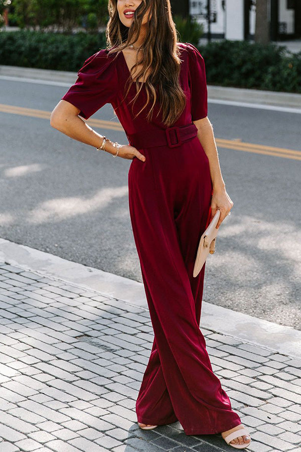 Antmvs Gala So Grand Velvet Belted Wide Leg Jumpsuit