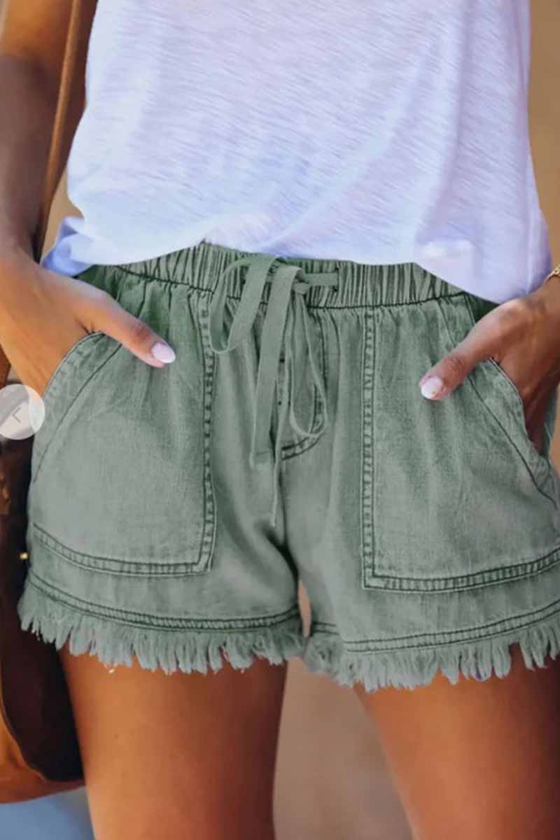 Antmvs Adjustable Tassel Thin Denim Shorts