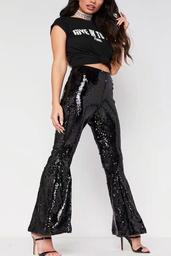 Antmvs Fashion Sexy Sequin Flare Pants
