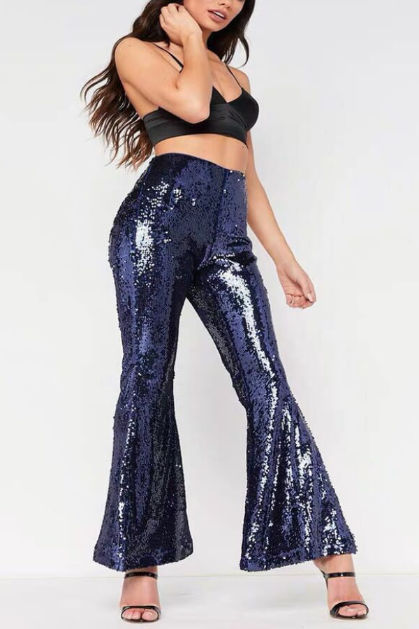 Antmvs Fashion Sexy Sequin Flare Pants