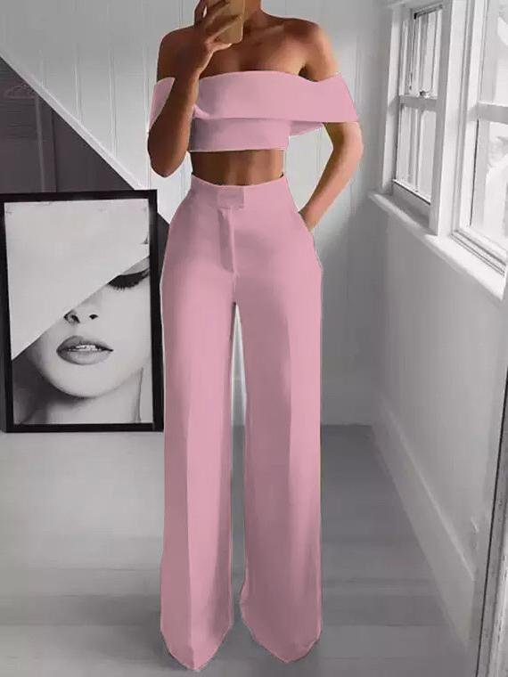 Antmvs One-Shoulder Crop Top & Mopping Pants Two-Piece Suit