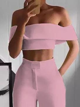 Antmvs One-Shoulder Crop Top & Mopping Pants Two-Piece Suit