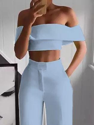 Antmvs One-Shoulder Crop Top & Mopping Pants Two-Piece Suit