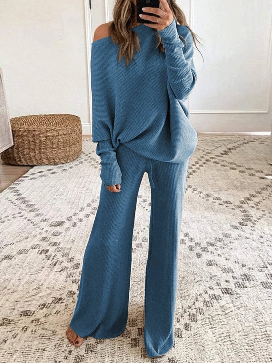 Antmvs Women's Sets Pure Long Sleeve Casual Two-Piece Suit