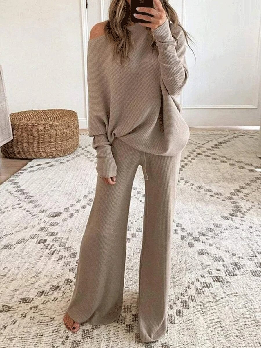 Antmvs Women's Sets Pure Long Sleeve Casual Two-Piece Suit