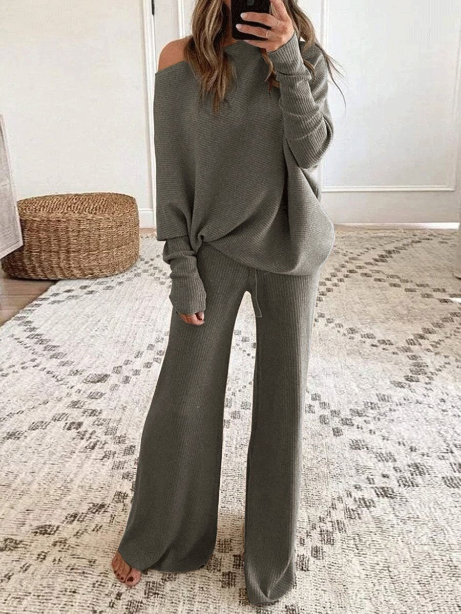 Antmvs Women's Sets Pure Long Sleeve Casual Two-Piece Suit