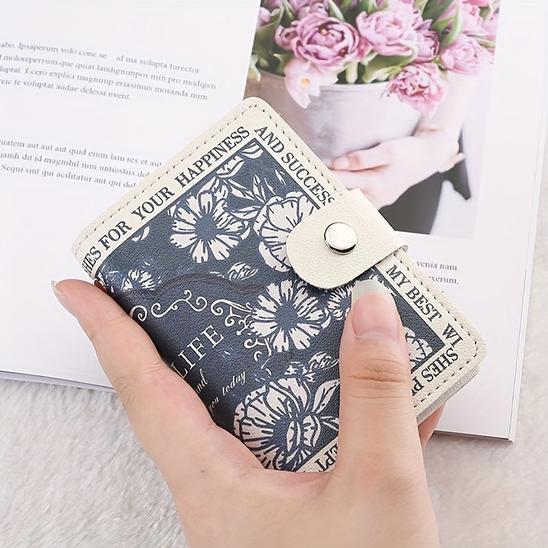 Floral Vintage Style Women's Credit Card Wallet, Multi-Slot Compact Card Holder For Daily Use