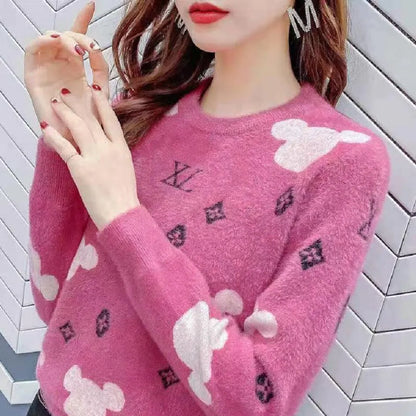 Women Sweaters Luxury Top Quality Full Print Letter Knitting Sweater High Street Pullover Tops