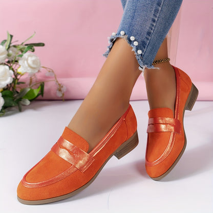 Women's Trendy Chunky Low Heel Loafers, Fashionable & Stylish Slip On Shoes, Women's Comfortable Shoes