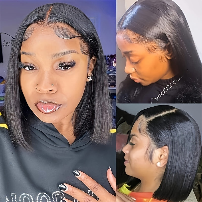 Natural Black Bob Wig Human Hair 13X4 Lace Frontal Wigs Glueless Wigs Human Hair Pre Plucked Natural Hairline 150% Density Straight Bob Lace Front Wigs Human Hair For Women Short Bob Wig 10-16Inch