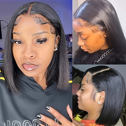 Natural Black Bob Wig Human Hair 13X4 Lace Frontal Wigs Glueless Wigs Human Hair Pre Plucked Natural Hairline 150% Density Straight Bob Lace Front Wigs Human Hair For Women Short Bob Wig 10-16Inch