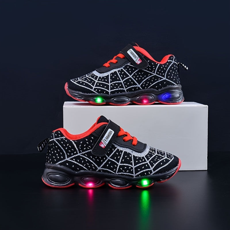 Stylish Spider Net Mesh Sneakers - Boys Shoes with Breathable, Shock-Absorbing, and Reflective Light Features for Running and Training - Comfortable, Casual, and Cool Design