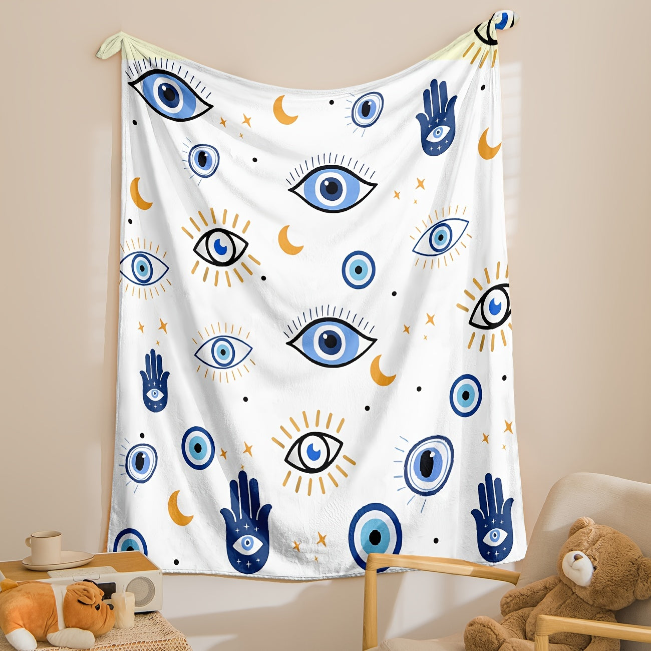 1pc Cozy Small Eyes Print Flannel Blanket - Ultra Soft, Warm, and Lightweight for All Seasons - Perfect for School, Dorm, Office, Lunch Break, Sofa, Bed, Camping, and Outdoor Activities