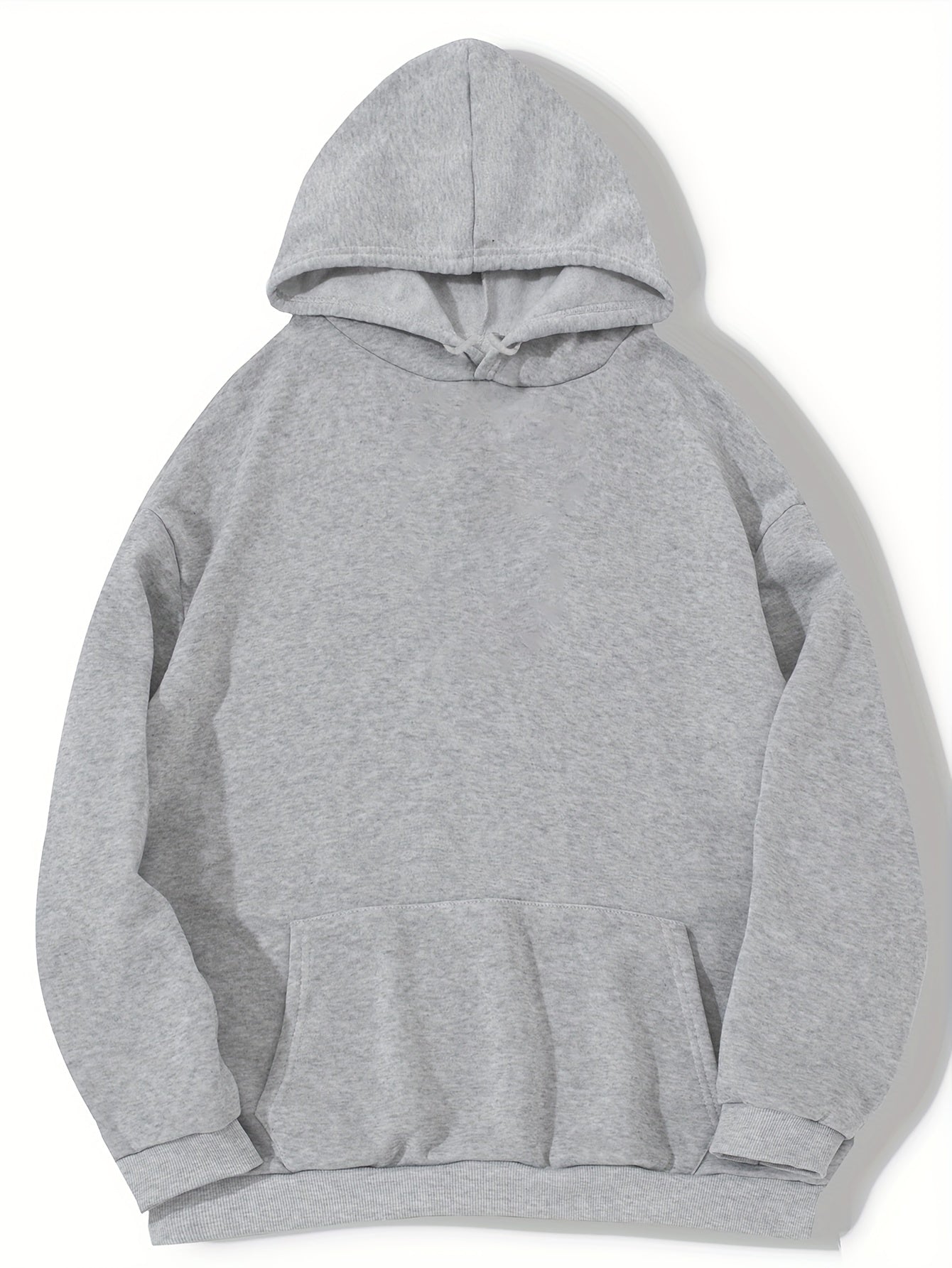 Antmvs Grey Thermal Hoodies, Kangaroo Pocket Casual Sweatshirt For Fall & Winter, Women's Clothing