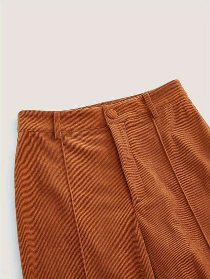 Antmvs Solid Corduroy Button Front Pants, Casual Wide Leg Pants For Fall & Winter, Women's Clothing