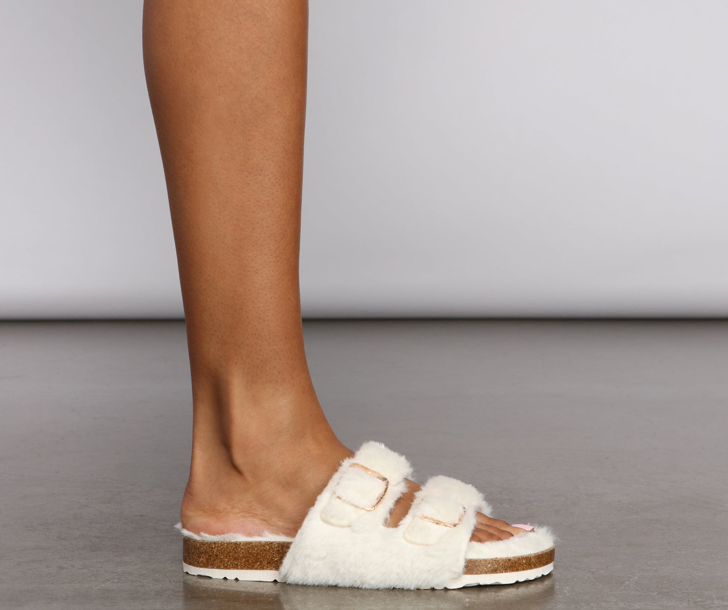 Antmvs Double Buckle Faux Fur Slippers