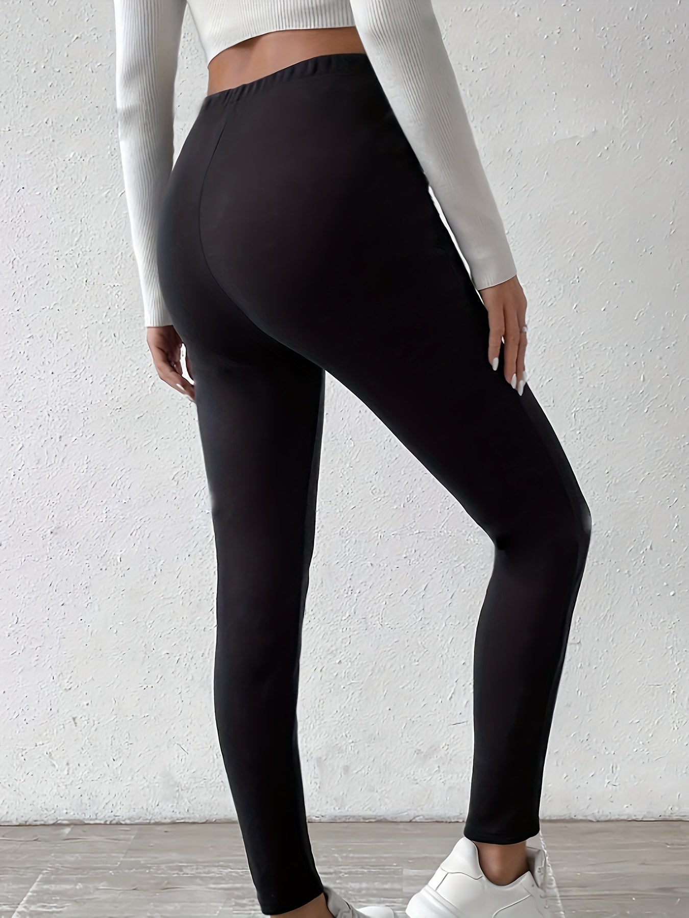 Women's Fleece-Lined Slimming Leggings with Drawstring Waist - Casual, Stretchy, Machine Washable - Solid Color