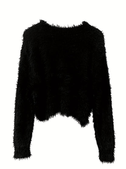 Antmvs Imitation Mink Fleece Button Up Cardigan, Elegant Long Sleeve Sweater For Fall & Winter, Women's Clothing