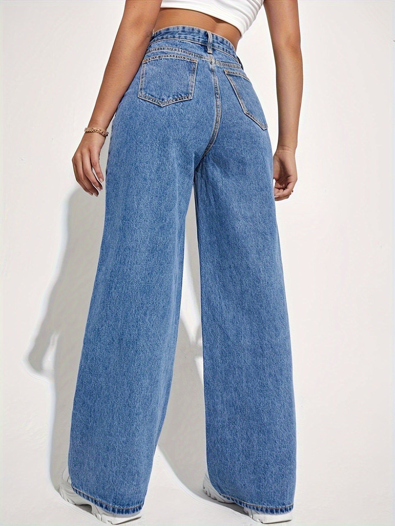 Antmvs High Waist Versatile Straight Jeans, Loose Fit Slant Pockets Denim Pants, Women's Denim Jeans & Clothing