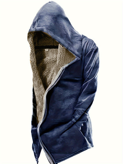 Plus Size Mens Hooded Coat - Thick and Durable Solid Design with Adjustable Hood, Soft and Plush Fleece Lining, Thermal Insulation for Cold Weather, Long-Sleeved Design for Full Coverage - Plus Size Fit for Comfort and Style Mens Clothing