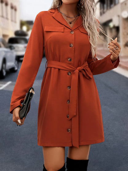 Antmvs Solid Bodycon Shirt Dress, Casual Button Front Long Sleeve Dress, Women's Clothing