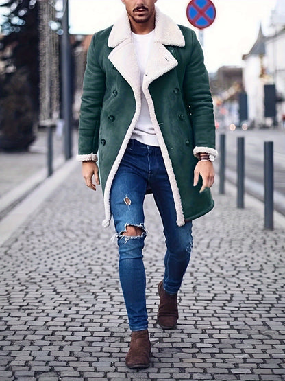 Winter Men Casual Coat, Long Sleeve Fleece Lapel Thick Warm Fluffy Jacket Outerwear