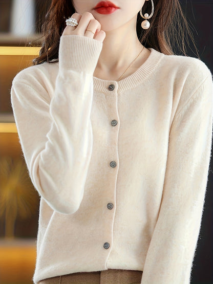Antmvs Solid Button Up Cardigan, Casual Long Sleeve Cardigan For Spring & Fall, Women's Clothing