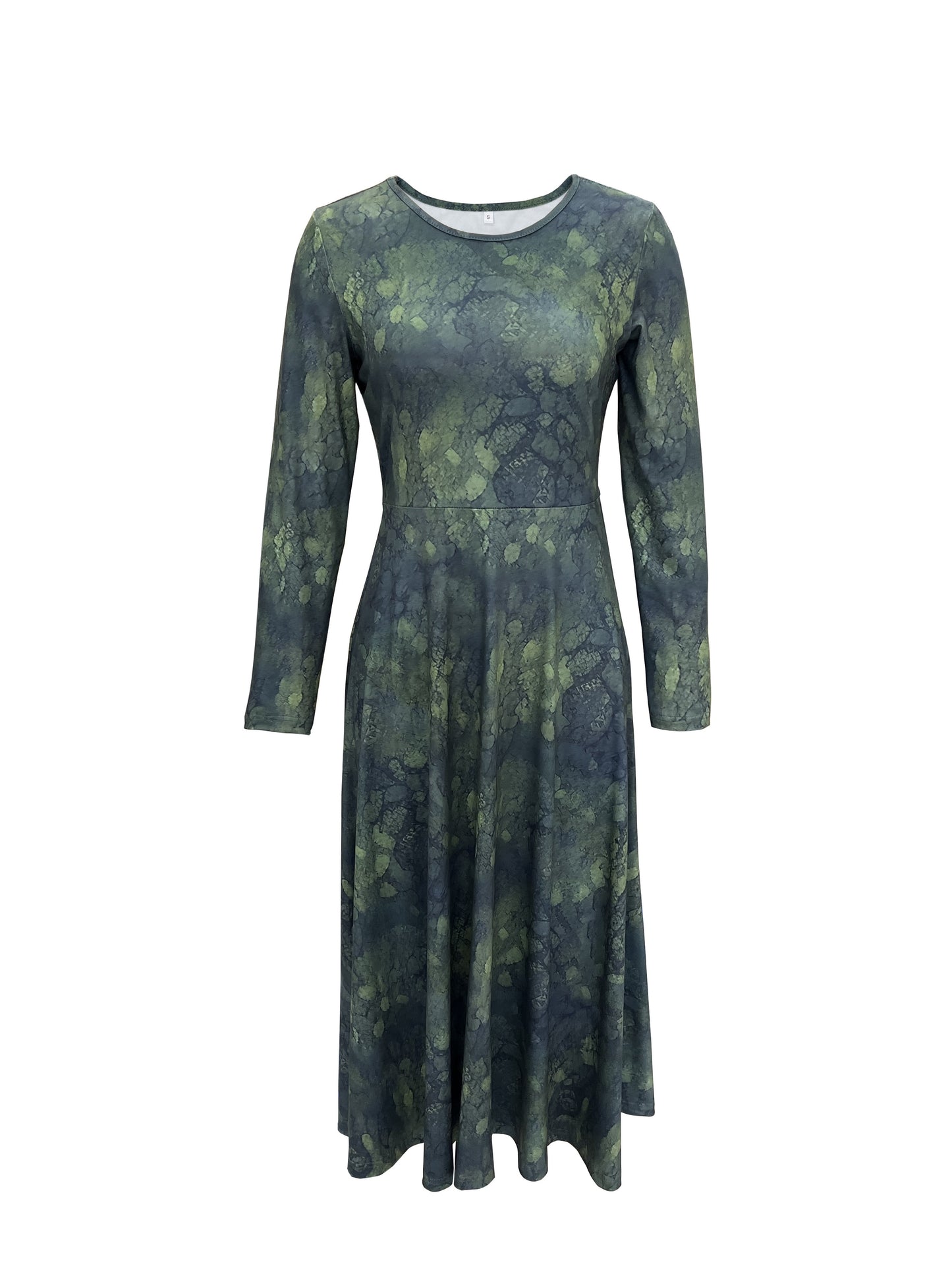 Antmvs Floral Print Crew Neck Dress, Elegant Long Sleeve Dress, Women's Clothing