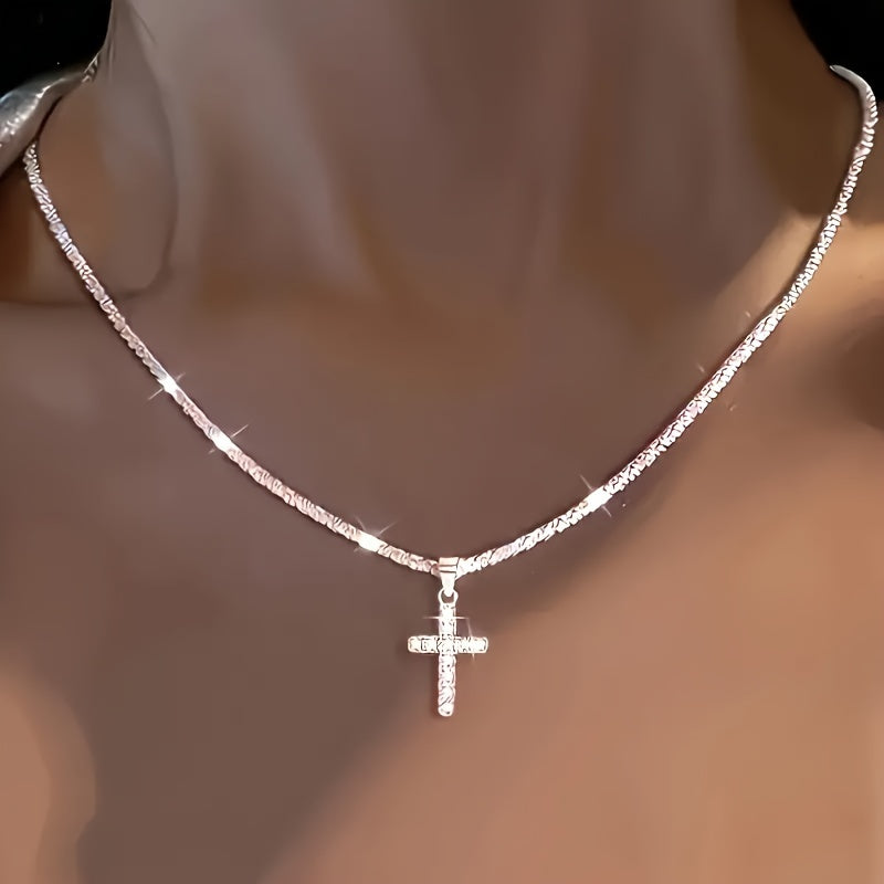 1Pc Silvery Cross Necklace, Minimalist Design Chain, Christmas, Valentine's Day, Birthday Gifts for Women