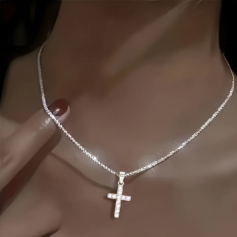 1Pc Silvery Cross Necklace, Minimalist Design Chain, Christmas, Valentine's Day, Birthday Gifts for Women