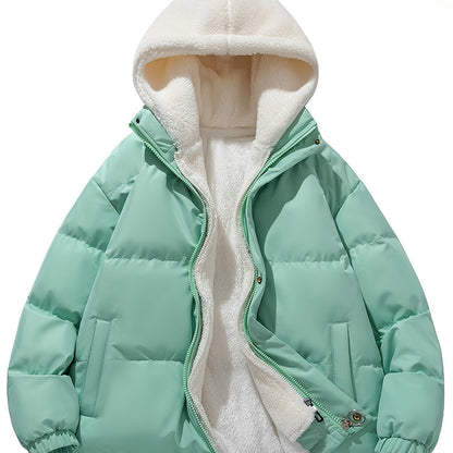 Antmvs Unisex Warm Fleece Hooded Winter Jacket, Casual Cotton Padded Coat For Men And Women Couples Fall Winter