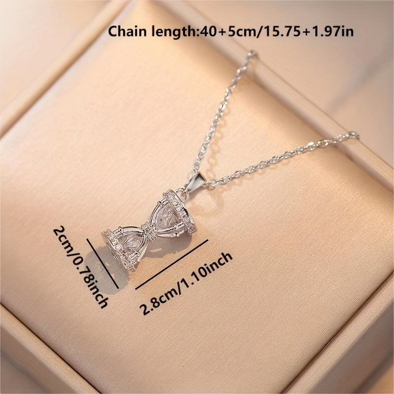 Exquisite Fashionable and Light Luxury Style Shiny Zircon Decorated Hourglass Pendant Necklace Versatile for Everyday Use The First Choice Holiday Birthday Gift for Girls and Women