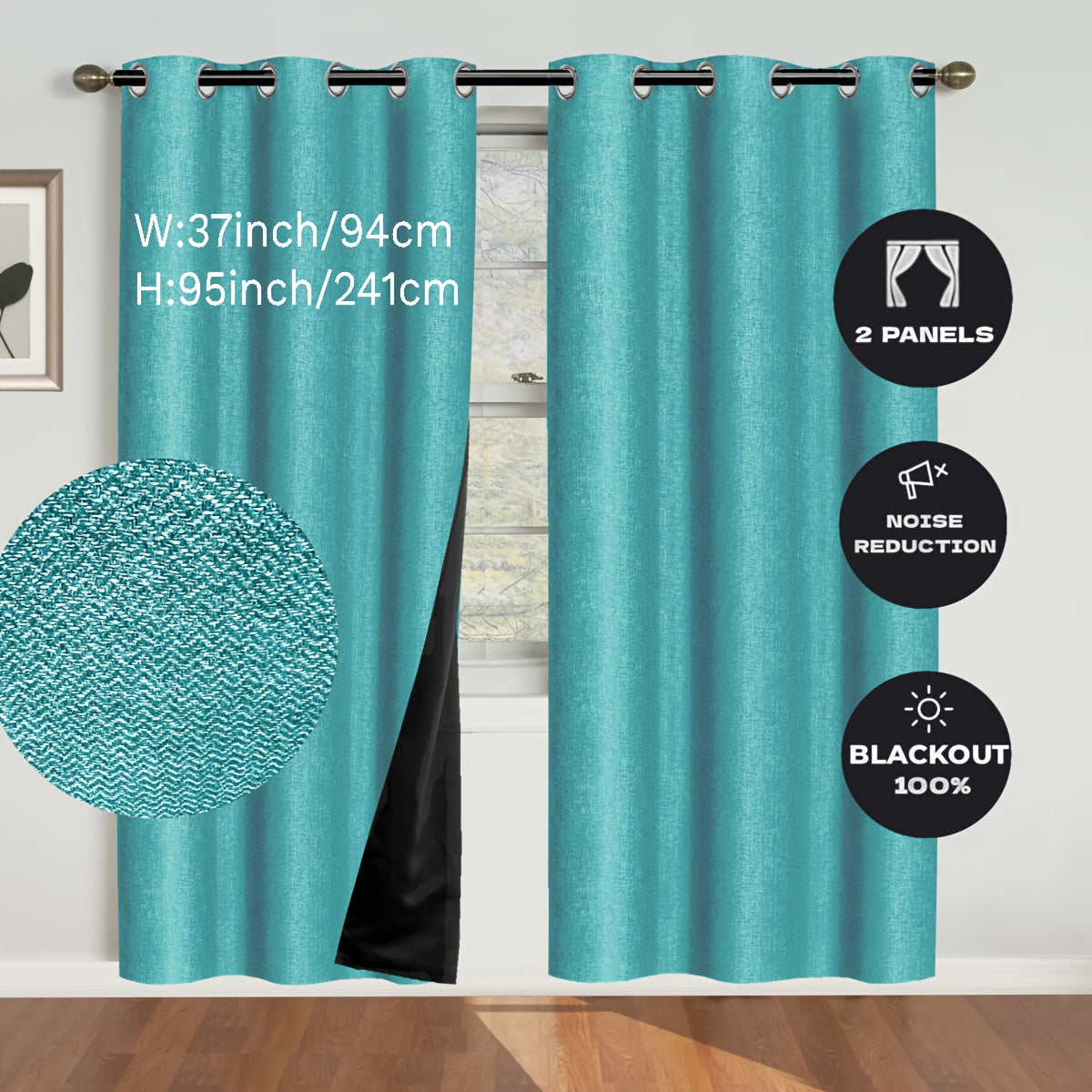 2 Panels Blackout Linen Textured Curtain - Panels with Polyester Coated Insulation, Grommet Top, Bedroom and Living Room Decor, Room Darkening, Energy Saving, and Noise Reducing Functions