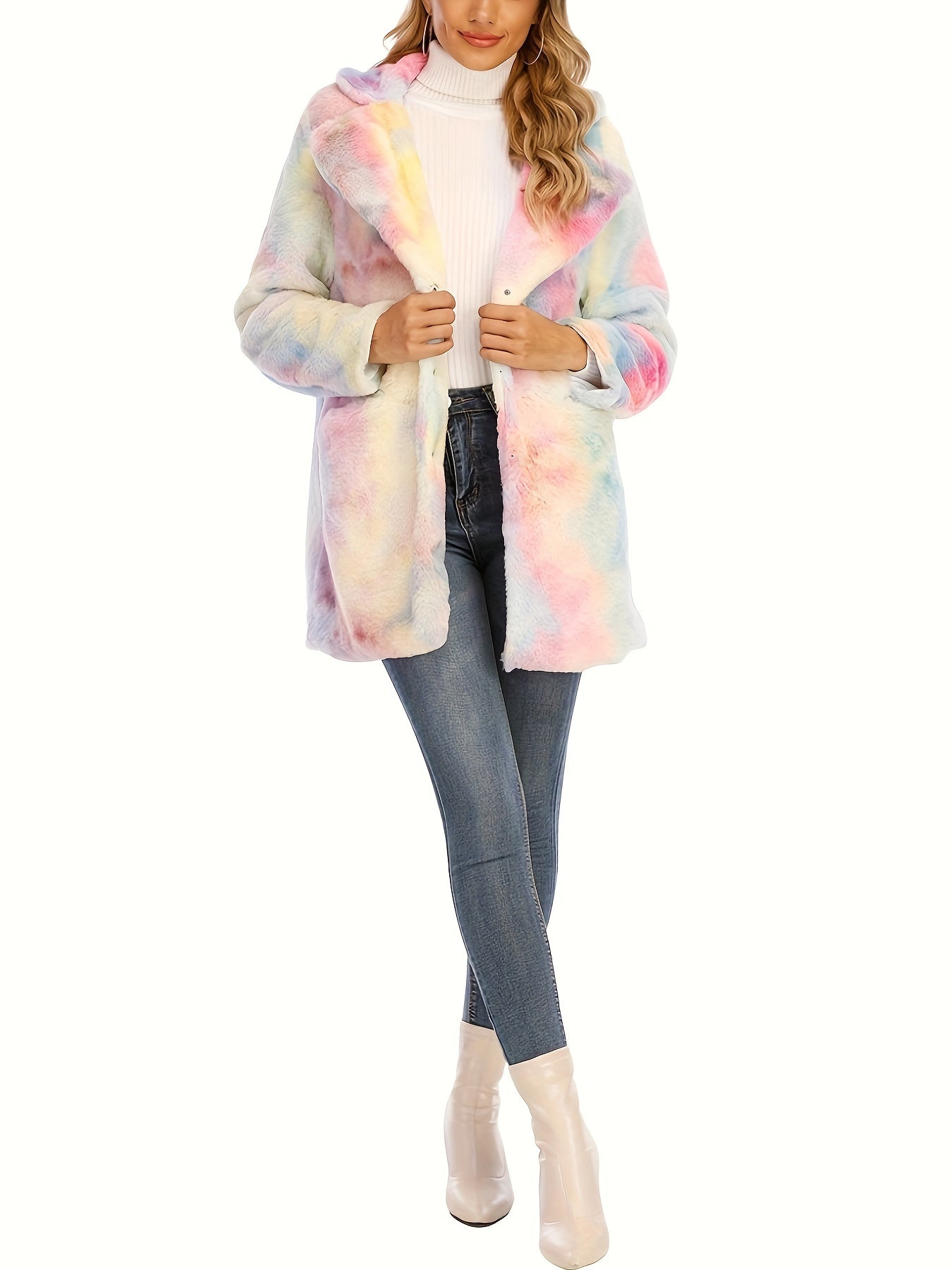 Antmvs Winter Warm Plush Loose Coat, Casual Long Sleeve Fashion Teddy Outerwear, Women's Clothing