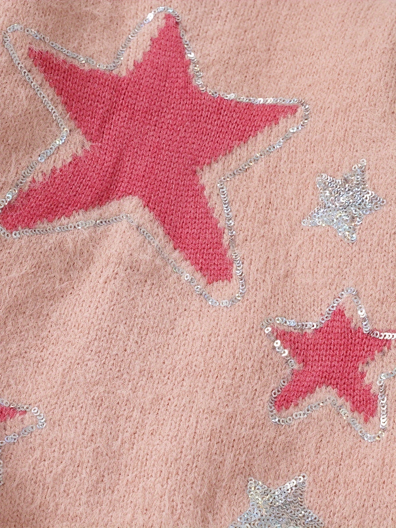 Sweet Stars Pattern Knit Sweater For Girls, Comfy Crew Neck Casual Jumper Top, Girls Spring/ Fall Clothing