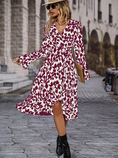 Antmvs V Neck Long Sleeve Slim Dress, Casual Every Day Dress For Fall & Spring, Women's Clothing