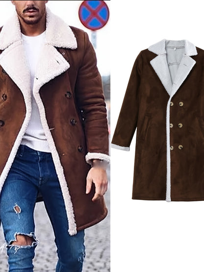 Winter Men Casual Coat, Long Sleeve Fleece Lapel Thick Warm Fluffy Jacket Outerwear