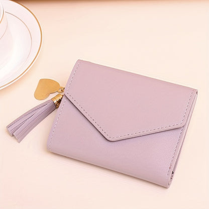 Women's Hand Bag With Heat And Tassel Accessories, Trendy Short Trifold Wallet, Short Coin Purse