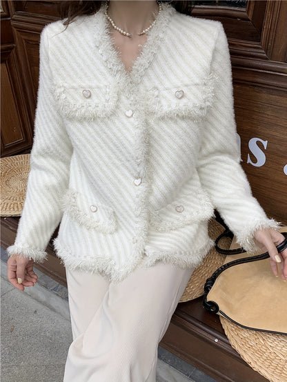 Antmvs Solid Button Front Tassel Cardigan, Elegant Long Sleeve Drop Shoulder Outwear, Women's Clothing