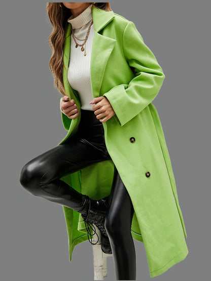 Antmvs Lapel Neck Double Breasted Belted Trench Overcoat,  Elegant & Stylish Outwear For Winter And Autumn, Women's Clothing