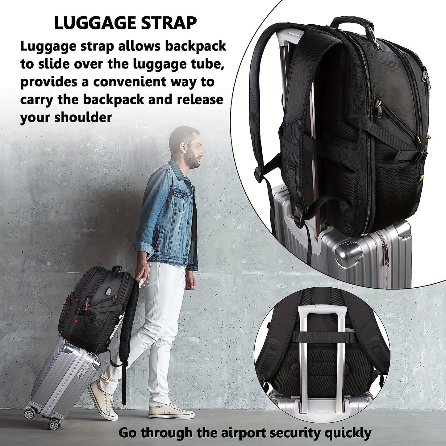 18-Inch Large Laptop Backpack - Spacious Interior, USB Charging Port, Durable Luggage Strap - Unisex Design for Men and Women