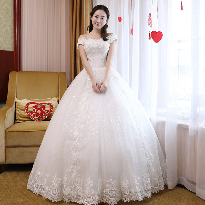 Bridal Wedding Main Wedding Dress  New Mori Style Princess Dream Simple Floor-Length off-Shoulder White Wedding Dress