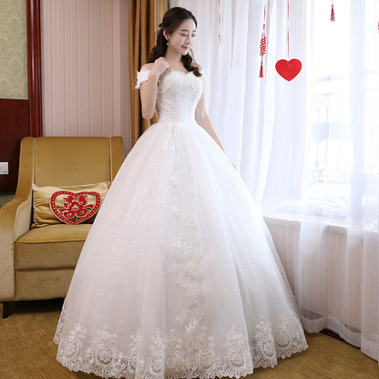 Bridal Wedding Main Wedding Dress  New Mori Style Princess Dream Simple Floor-Length off-Shoulder White Wedding Dress