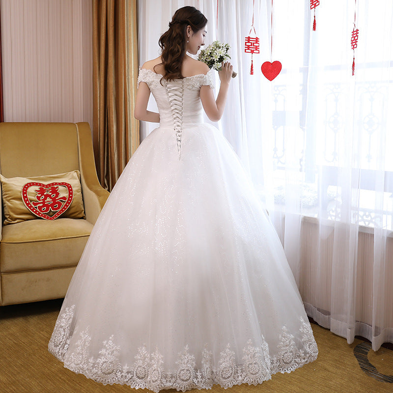 Bridal Wedding Main Wedding Dress  New Mori Style Princess Dream Simple Floor-Length off-Shoulder White Wedding Dress