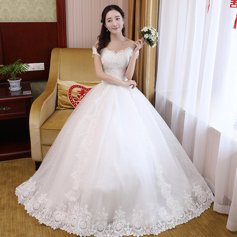 Bridal Wedding Main Wedding Dress  New Mori Style Princess Dream Simple Floor-Length off-Shoulder White Wedding Dress