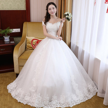 Bridal Wedding Main Wedding Dress  New Mori Style Princess Dream Simple Floor-Length off-Shoulder White Wedding Dress