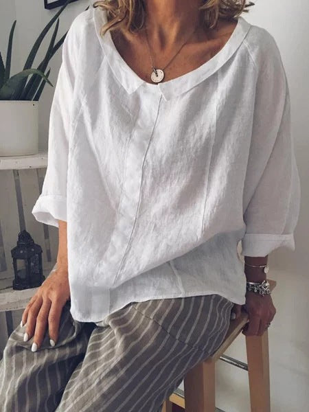 ANTMVS 2019 Popular European and American Foreign Trade EBay Hot Sale at  Solid Color Peter Pan Collar Pullover Shirt Cotton Shirt