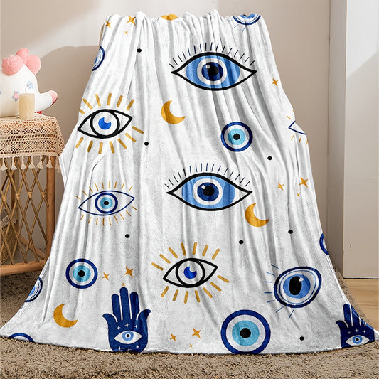 1pc Cozy Small Eyes Print Flannel Blanket - Ultra Soft, Warm, and Lightweight for All Seasons - Perfect for School, Dorm, Office, Lunch Break, Sofa, Bed, Camping, and Outdoor Activities